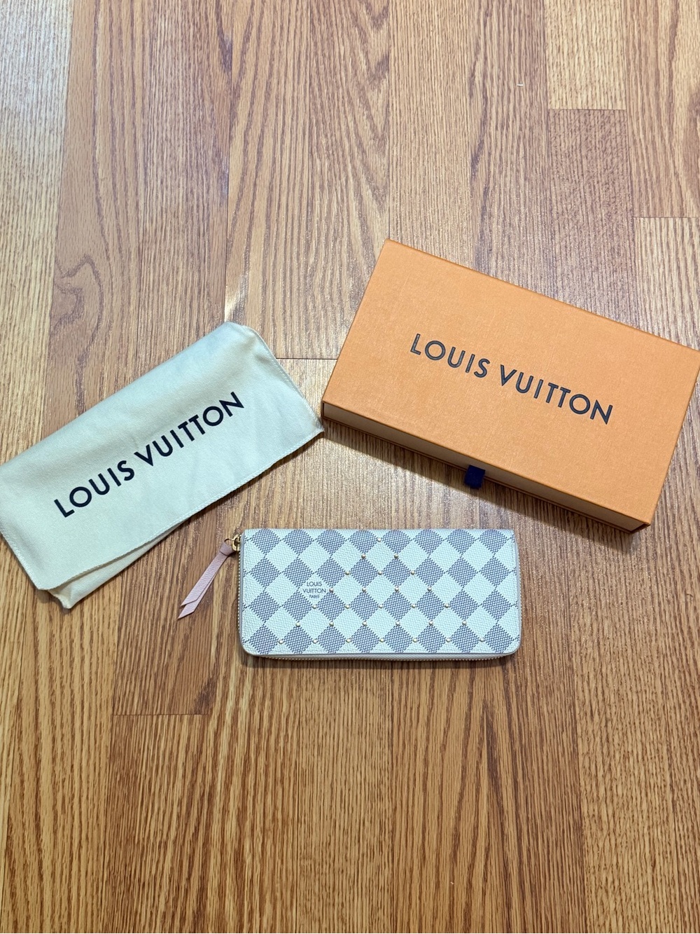 Louis Vuitton Clemence Wallet in Studded Damier Azur NIB
